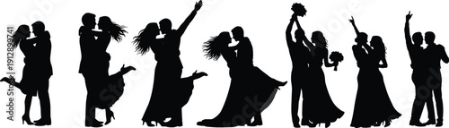 Set of black silhouettes of children playing boys and girls holding balloons and ball sitting with dog isolated on white background vector illustration collection.