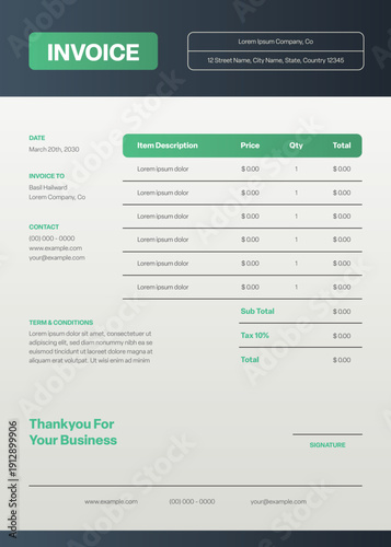 Green And Black Invoice