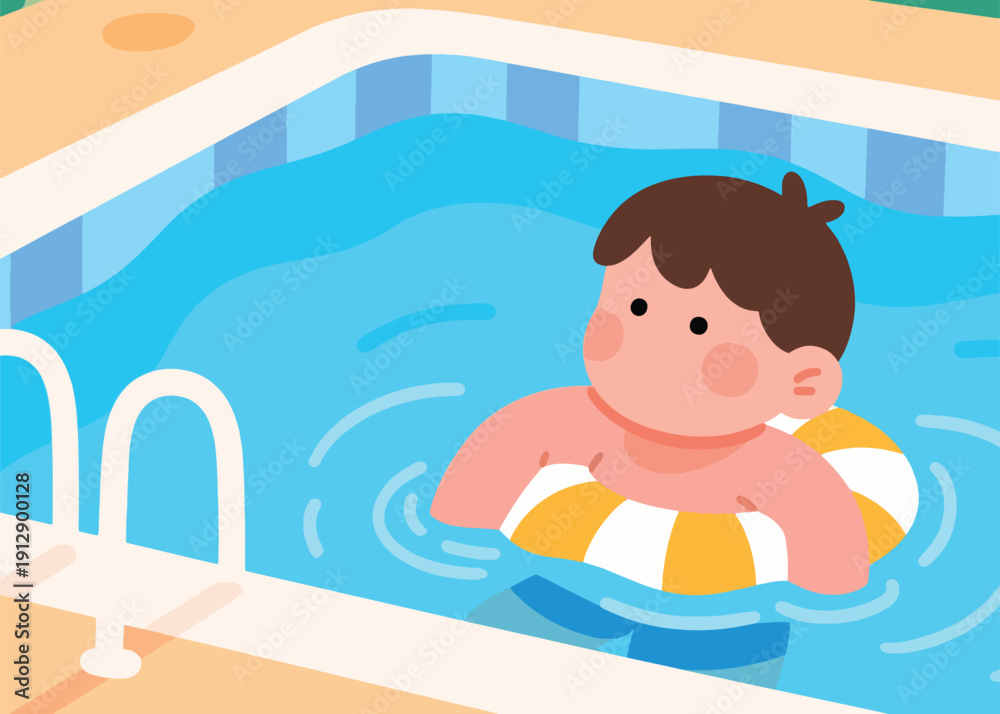 Obraz premium little boy swimming in the pool Illustrator Artwork Creative Design Template 