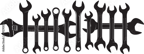 Collection of assorted wrenches on a white background illustration