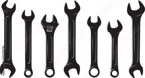 Set of black wrenches on a white background illustration