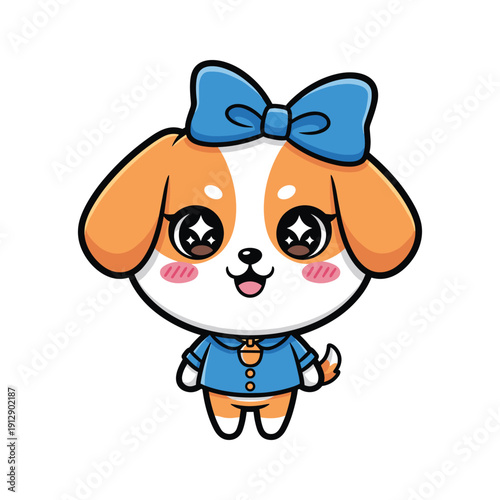 Cute cartoon dog with a blue bow and shirt Vector