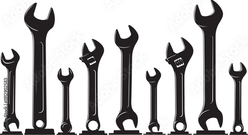 Collection of black wrenches on a white background illustration