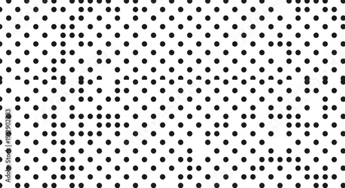 Seamless black and white vector illustration featuring a geometric halftone dots pattern and vintage polka dot texture for a retro art backdrop or wallpaper design