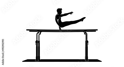 A silhouette illustration of a black 3d person or gymnast woman performing a yoga stretching pose for fitness, health, and body balance training