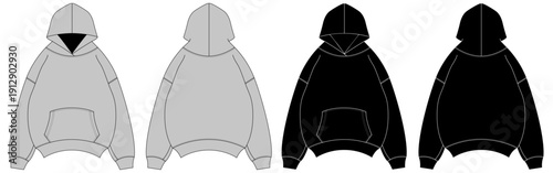 Oversized Hoodie Template Tech Pack Streetwear Vector Template Illustrator Mockup Procreate Mockup Clothing Flat Blank Vector