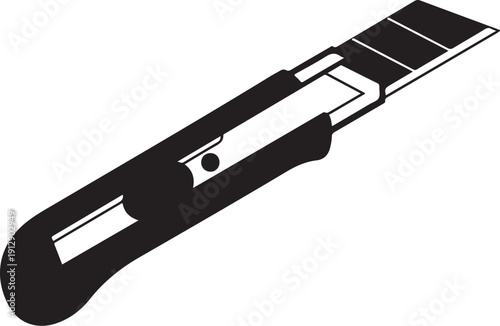 Black and silver utility knife on white background illustration