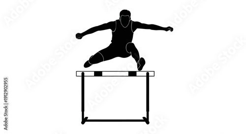 Vector illustration of an athletic business woman jumping while holding a blank sign during a sports competition