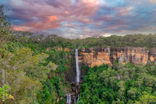Beautiful flowing River in Fitzroy water Falls in Bowral NSW Australia beautiful colourful cloudy skies lovely waterfalls