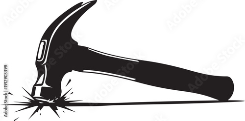 Black hammer striking with force on white background illustration