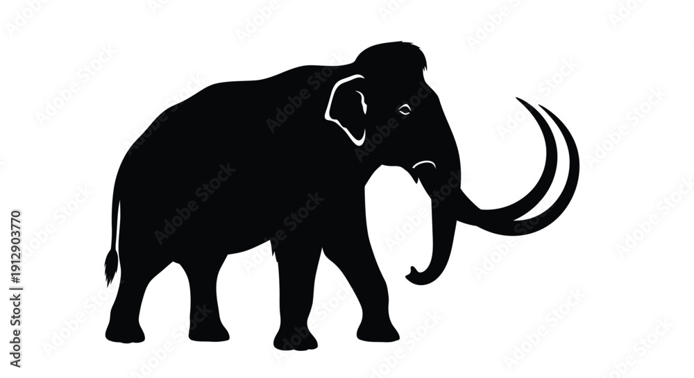 Fototapeta premium Silhouette of a woolly mammoth showcasing its iconic curved tusks