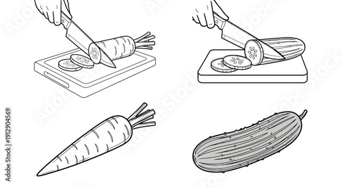 Carrot and Cucumber Slices: Preparation for Cooking and Healthy Eating