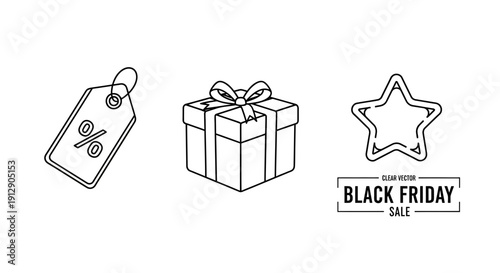 Black Friday Sale Icons: Discount Tag, Gift Box, Star