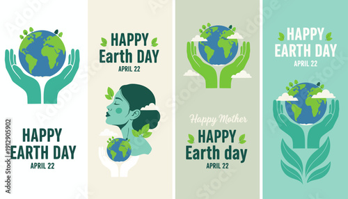 Earth Day celebration with hands holding globe and leaves in various colors