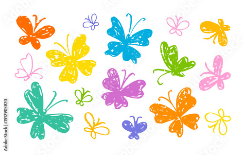 Vibrant colorful butterflies swarm around zc in air forming a beautiful natural scene.