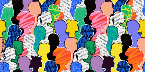 Vibrant illustration of diverse people with zc pattern
