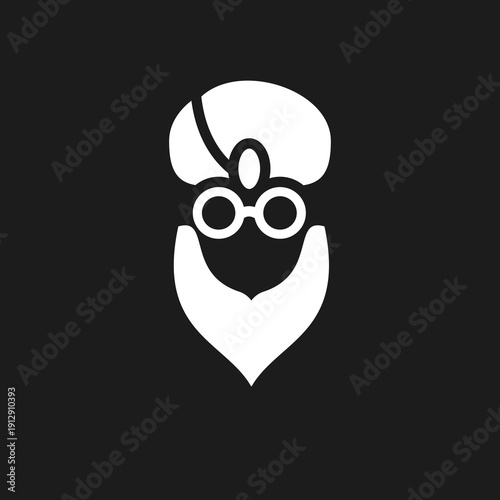 Minimalist Turban Man with Beard and Glasses Icon Logo