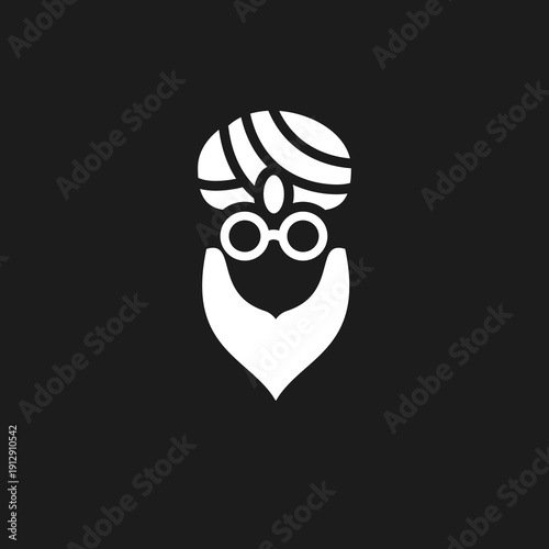 Minimalist White Silhouette of a Turbaned Man with Round Glasses and Beard Logo