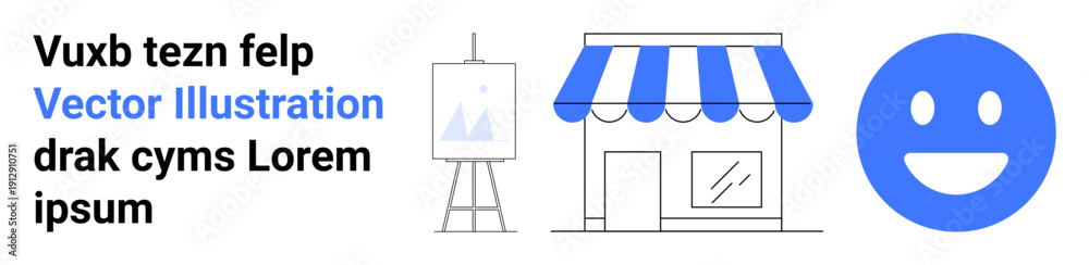 Obraz premium Business branding, creative design, e-commerce, retail services, visual communication, advertising. happy face, storefront and easel art. Business branding and creative design