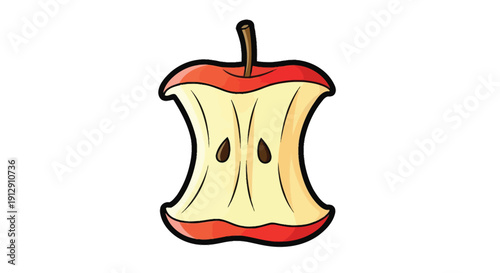 Cartoon style illustration of a half eaten apple with a stem on top