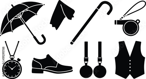 Assorted vintage icons representing everyday accessories and fashion items