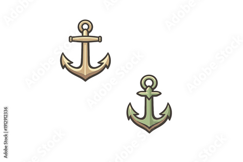 Two stylized nautical anchors in gold and green colors are isolated on a solid black background. The anchors feature a clean, modern design with subtle shading and sharp edges.