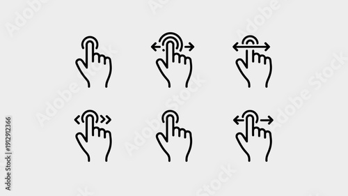 Digital Touch Gestures: A modern set of minimalist icons of hand gestures, ideal for design, technology, and user interface concepts.