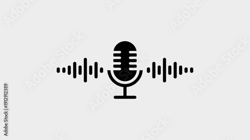Audio Icon: A minimalist icon representing sound waves emanating from a classic microphone. A visual representation of recording or broadcasting sound.