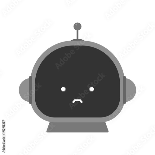 困った顔のロボットのイラスト- AIやデジタル製品の故障や分からない･回答できないトラブルのイメージ