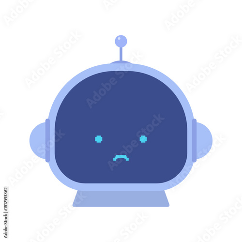 困った顔のロボットのイラスト- AIやデジタル製品の故障や分からない･回答できないトラブルのイメージ