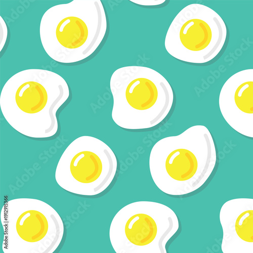 Scrambled eggs breakfast food pattern on bright background