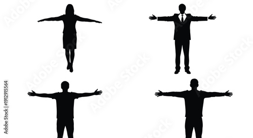 Silhouettes of four people in various poses against a checkered background