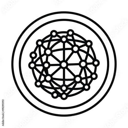 3D abstract globe icon featuring a spherical network pattern and world symbol design for a modern technology concept illustration