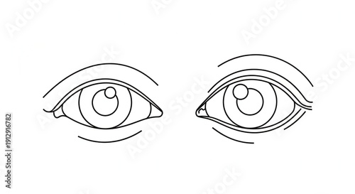 Close-up of Human Eyes, Looking Forward, Black and White Line Art
