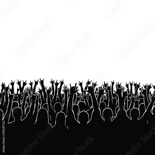 Vector illustration of a crowd of people and silhouettes of friends dancing at a fun music concert or disco club party celebration