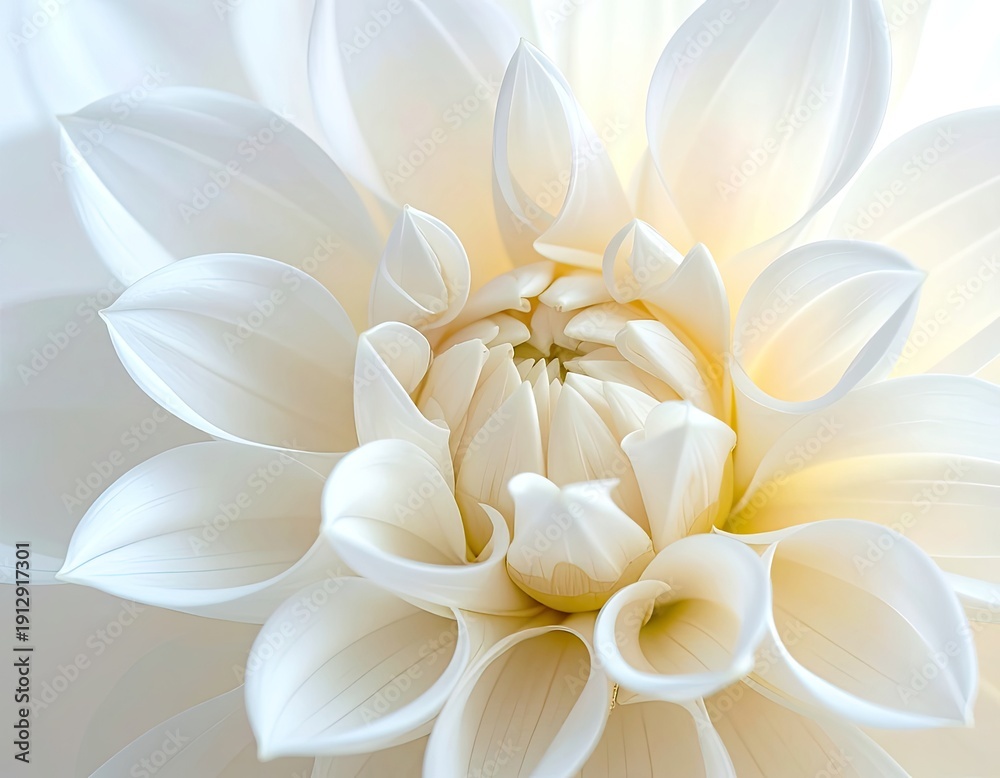 Fototapeta premium Macro Shot of a Pristine White Dahlia Flower in Soft Light