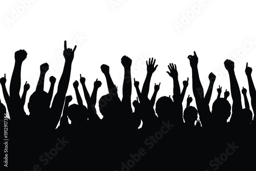 Vector illustration of a black silhouette crowd featuring a group of business people and dancing youth at a music concert or disco party