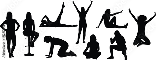 Set of vector silhouettes of happy friends taking selfies with smartphones and selfie sticks isolated on white background for social media design concepts