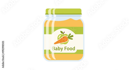 Baby food illustration in a jar with a carrot on the label, viewed from the front