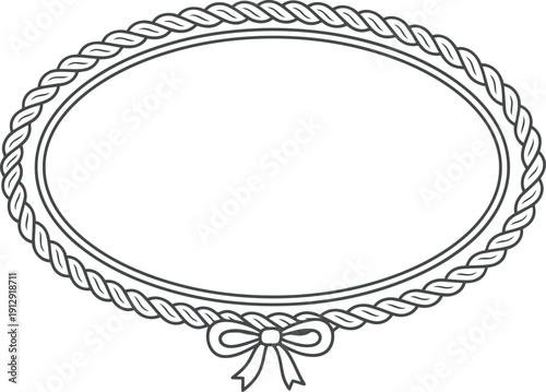 Oval Rope Frame with Bow Outline Vector for Invitations, Labels, and Decorative Designs