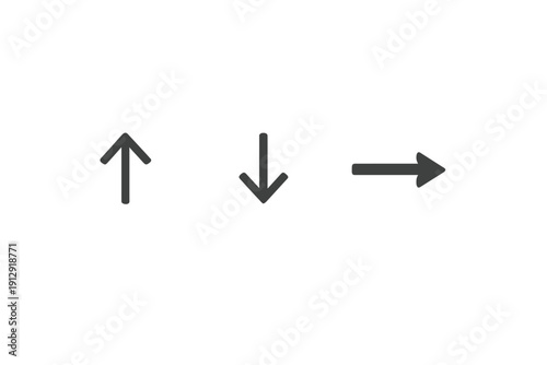 Three dark gray arrows are displayed against a black background. One arrow points upwards, another points downwards, and the third points to the right in a minimalist graphic style.