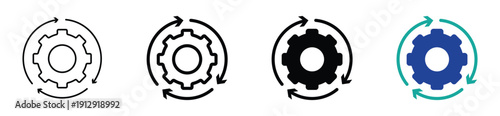 Gear Rotation Process Icon Set with Circular Arrows Concept