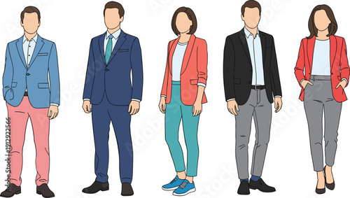 Professional diverse business people group wearing formal and smart casual office outfits suits blazers standing isolated on white background vector.