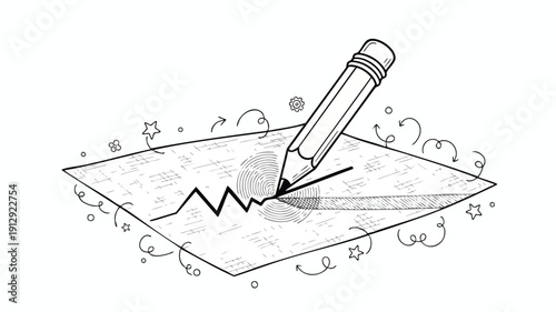 Pencil Drawing a Wavy Line on Paper with Creative Sparkles.