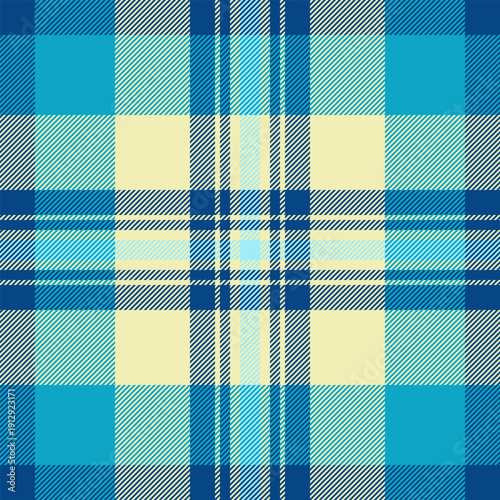 Fade background seamless fabric, occupation plaid textile texture. Throw check pattern vector tartan in cyan and light colors.
