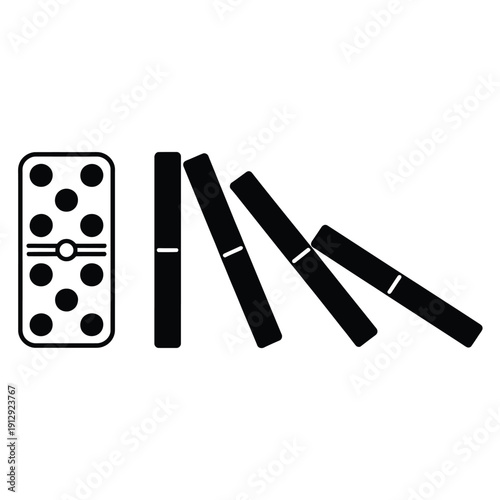 Falling dominoes in a chain reaction black and white illustration