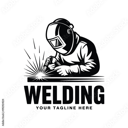 Welder at work a vintage style black and white illustration