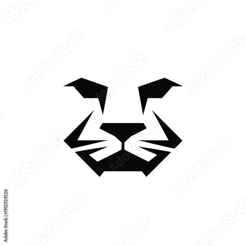 Minimalist black tiger face graphic with geometric shapes and sharp angles