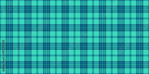 Straight seamless vector check, summertime fabric pattern plaid. Basic textile tartan background texture in cyan and teal colors.