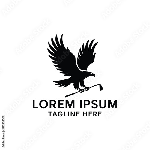 Eagle clutching golf club with text below a logo design